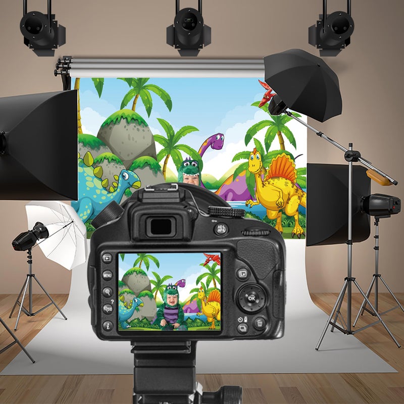 Baocicco Vinyl 5x3ft Cartoon Dinosaurs Backdrop Photography Background Prehistoric Jurassic Period Mountains Lake Water Cute Baby Kid Birthday Party Decoration Infant Children Photo Portraits Prop - Image 2